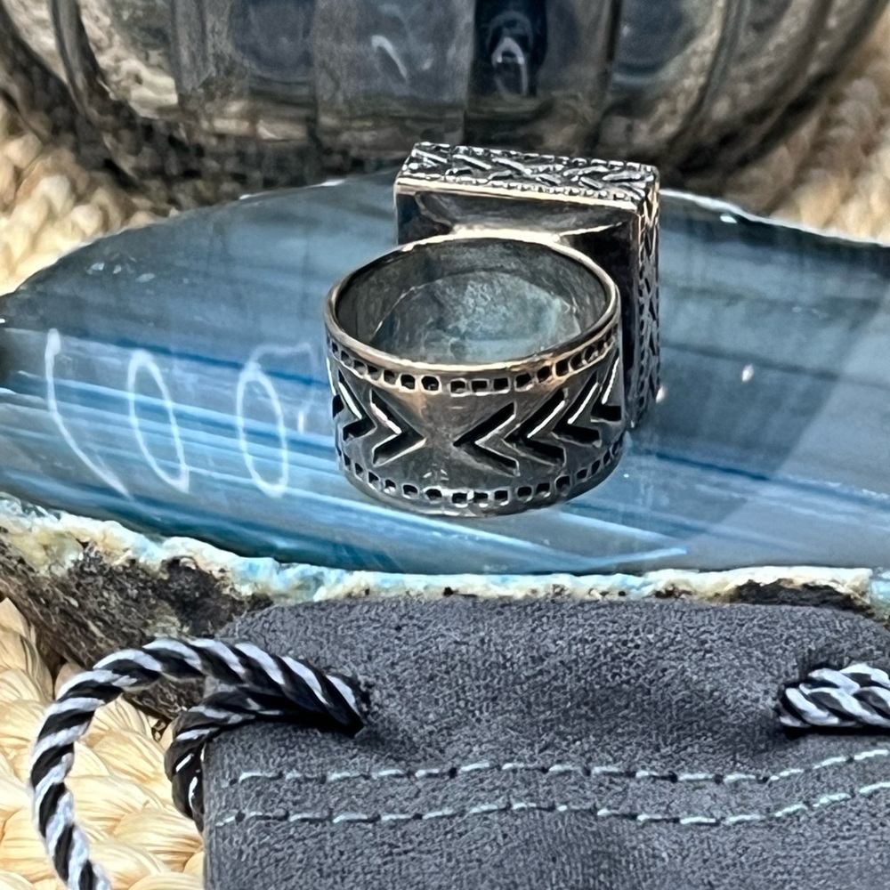 Silpada Sterling Turquoise Square Ring with Southwestern Band Size 6.5-7 - Picture 3 of 6